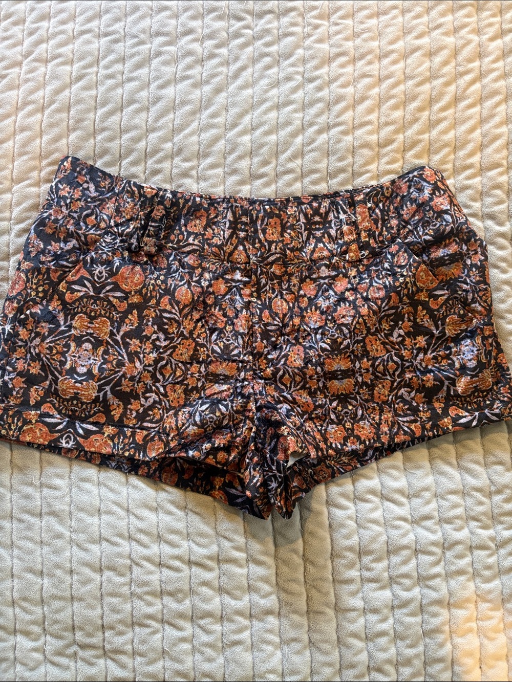 Free People Floral Print Velvet Shorts - Black & Rust